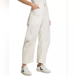 Nili Lotan Shon Pant Bowed Leg Patch Pockets Cotton Sz 12 in Eggshell